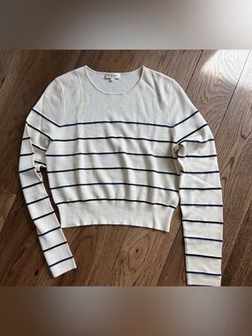 Striped Cream & Navy Crewneck Sweater